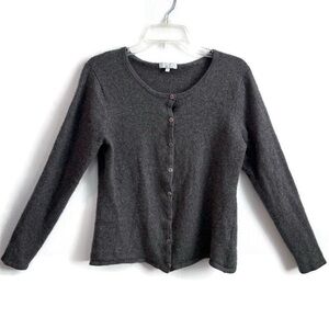 b.n.k. 100% Cashmere Long Sleeves Button Down Sweater Charcoal Gray Size 14
